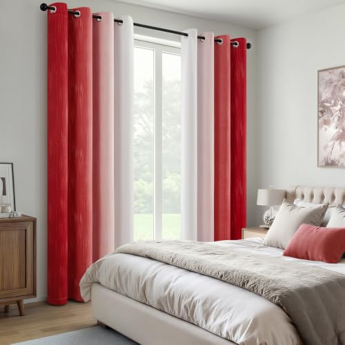 MIULEE 52W x 84L Ombre Blackout Curtains, Red & Greyish White, 2Pcs - 100% Darkening