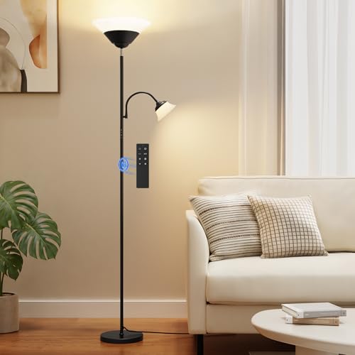 Black 2-in-1 LED Floor Lamp with Remote & Touch Control - Dimmable Reading Light, Adjustable Corner Uplighter & Downlight, 72"