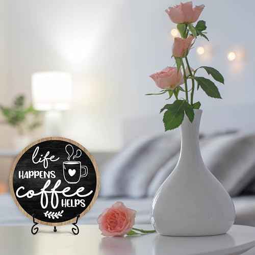 Coffee Bar Sign, Round Wooden Plaque, 6 Inches, Modern Style, Tabletop Mount, Coffee Decor