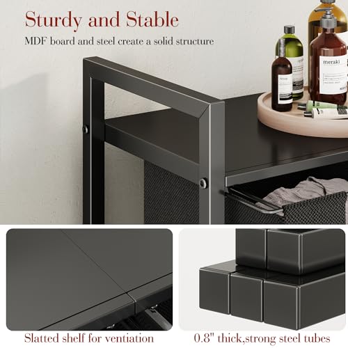 Kitstorack Black Laundry Organizer with Shelf & 2 Removable Bags, 2 x 11.8 Gallons