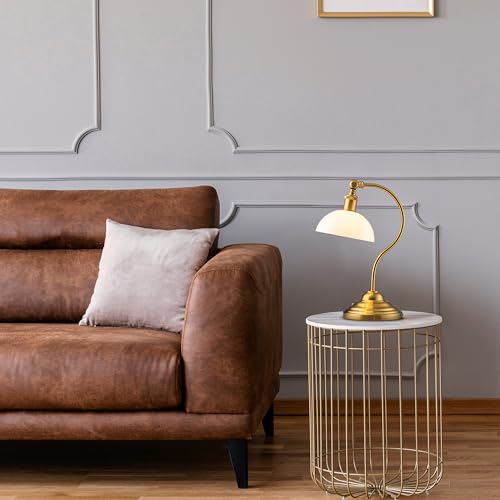 O'Bright Cordless LED Table Lamp Antique Brass-White Glass, Rechargeable, 3-Level Dimming