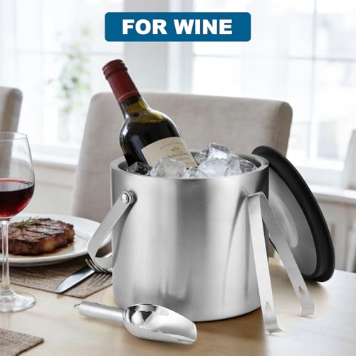 Berverra 5L Stainless Steel Insulated Ice Bucket with Lid, Scoop & Tongs for Parties & Outdoor Use