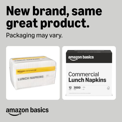 Disposable Lunch Napkins 12 x 12 Inches - White, 250 Pack (12 Packs, 3,000 Sheets) for Restaurants & Events