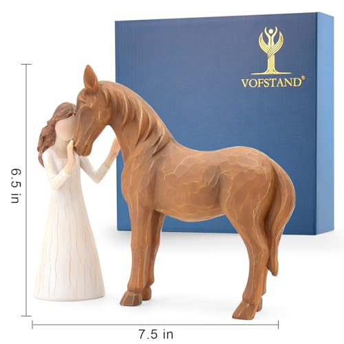 Vofstand Woman Embraces Horse Figurine - Horse and Girl Resin Ornament