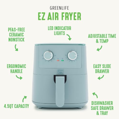 GreenLife 4.5QT Mechanical Air Fryer - Blue Haze, PFAS-Free Ceramic Nonstick