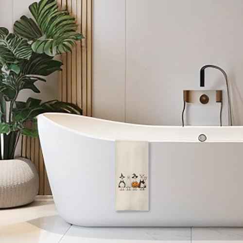 Halloween Goose Kitchen Towels, Goose Lover Gifts, Funny Halloween Witchy Pumpkin Ghost Geese Decorative Dish Tea Hand Towels for Kitchen Bathroom, 16x24 Inches