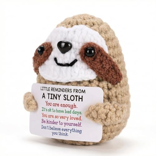 Mini Handmade Crochet Sloth Plush with Positive Affirmation Cards - Emotional Support Animal Gift