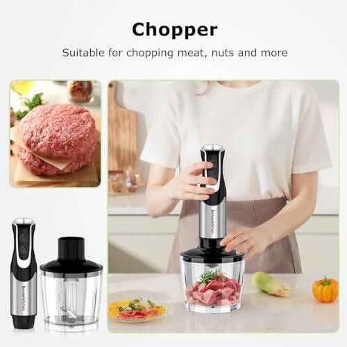 Bonsenkitchen Black 4-in-1 Immersion Blender with Food Processor, 12 Speeds