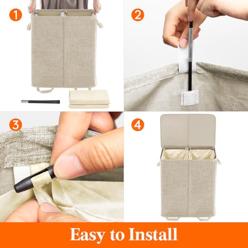 Lifewit Double Laundry Hamper with Lid and Removable Bags - Beige 155L