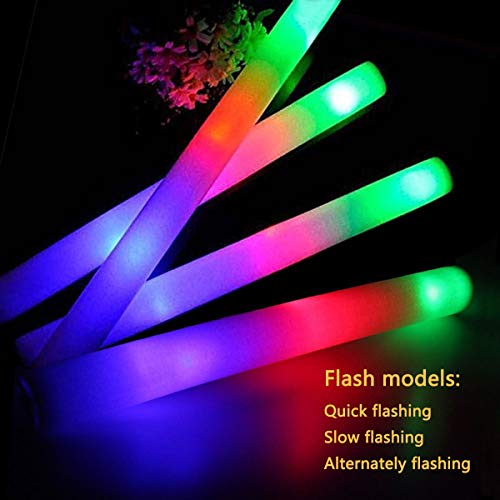 100 Pack LED Foam Glow Sticks - Glow in the Dark Party Favors with 3 Modes