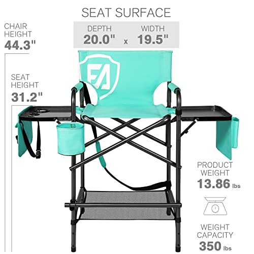 Portable Makeup Artist Chair with Side Tables - Tall Foldable Styling Chair, Green, 31 Inch