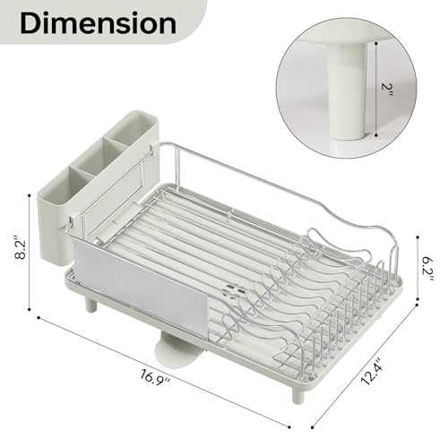 Urackify Stainless Steel Dish Drying Rack - Light Green Kitchen Counter Organizer