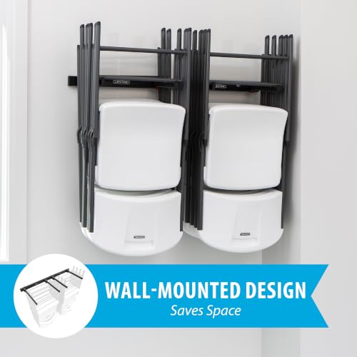 Wall Mounted Chair Rack for Folding Chairs - Black Steel, Holds 10