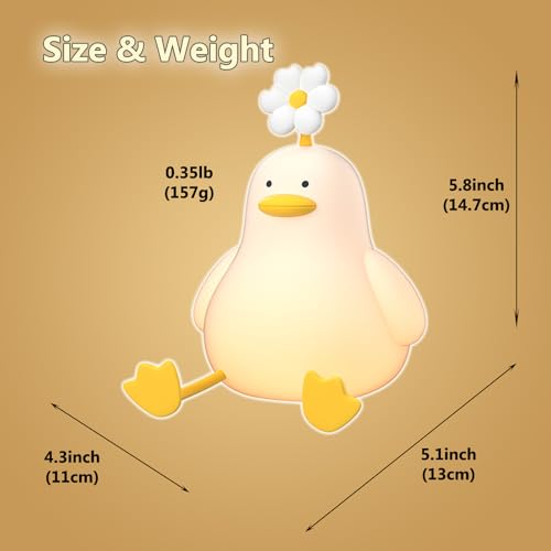 Cute Cartoon Nursery Night Lights, Animal Design Safe Silicone Soft LED Nursery Lamp for Toddler Room Decoration (Flower Duck)