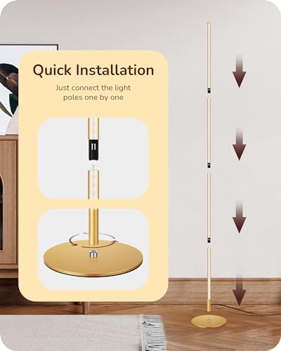 Gold Floor Lamp - 59.84-Inch Dimmable Living Room Lighting with Stepless Brightness