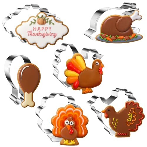 6Pcs Thanksgiving Turkey Cookie Cutters Set - Stainless Steel, Safe Edges, Non-Stick