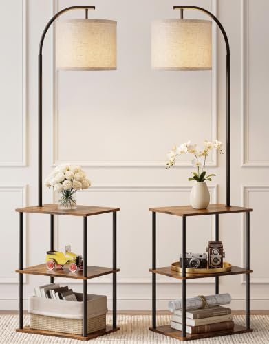 Rustic Brown Floor Lamp with Table 2-Pack - Nightstands & Side Tables