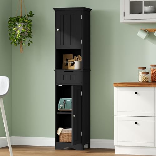 ChooChoo 67-Inch Tall Narrow Bathroom Cabinet with Adjustable Shelves, Black