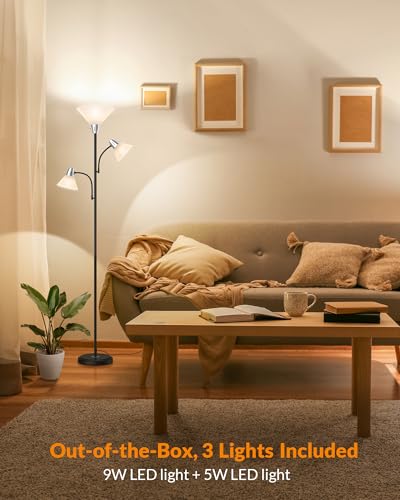 LEPOWER Floor Lamp with 3 Heads and Replaceable 3000K LED Lights – Adjustable Standing Lighting