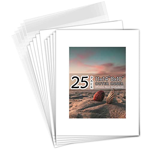 11x14 White Photo Mat Set of 25 for 8x10 Prints with Backings & Bags - Variation of THIS listing