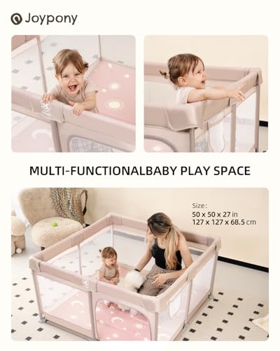 Baby Playpen with Mat - 50x50 Inch Small Play Yard for Toddlers, Indoor Safety Mesh Barrier - Beige (Variation of THIS listing)