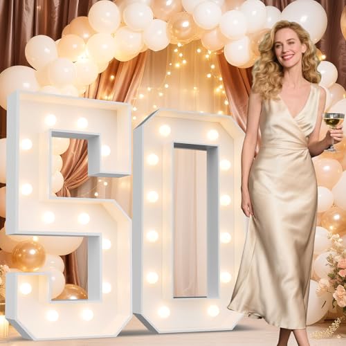 Ledido 4FT Warm White Marquee Light Up Number 50 for Birthday Party