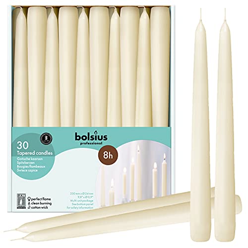 30 Pack Ivory Taper Candles - 10-inch Unscented Dripless Wedding & Home Decor