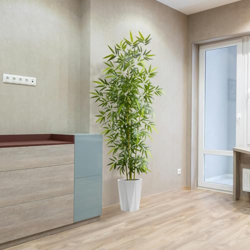 Artificial Bamboo Tree 8ft with White Planter - Realistic Fake Plant for Indoor & Outdoor Decor - Variation: Bamboo / 8ft