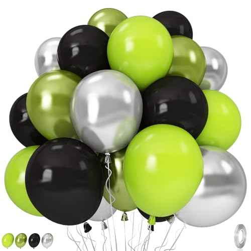 Green and Black Balloons, 35PCS Lime Green Black Silver Balloons, Gamer Latex Balloon for Boys Men Football Video Game On Level Favor Theme Jungle Theme Graduation Birthday Party Decorations Supplies