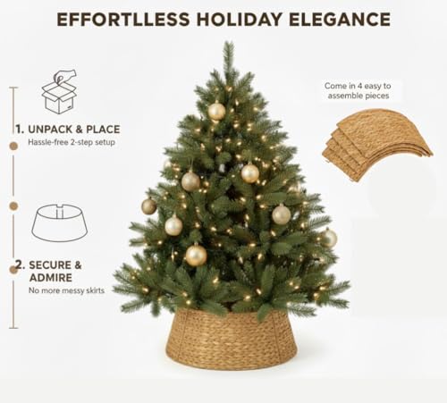 Hyacinth Christmas Tree Collar 27" - Natural Hand-Woven Basket Base