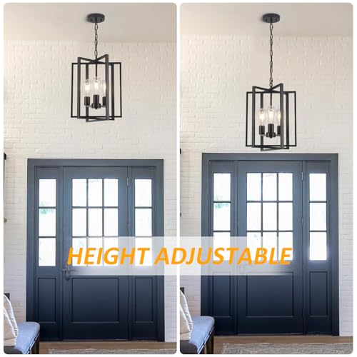 Black Farmhouse Modern Chandelier Light Fixture for Dining Room & Kitchen Island - Adjustable Geometric Pendant Hanging Light