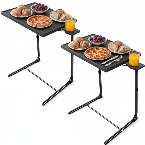 Set of 2 TV Tray Tables - Adjustable Height & Tilt, Folding, Black