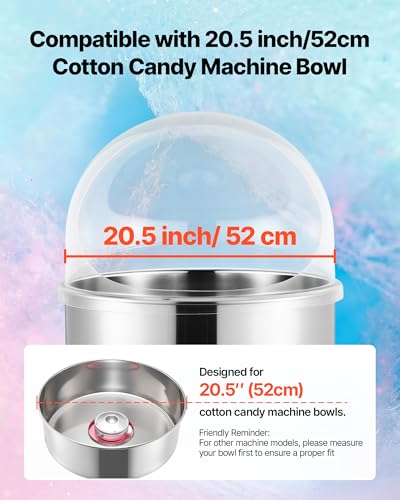 VEVOR 21 Inch Cotton Candy Machine Cover Acrylic Dome Bubble Shield for 20 Inch Floss Maker