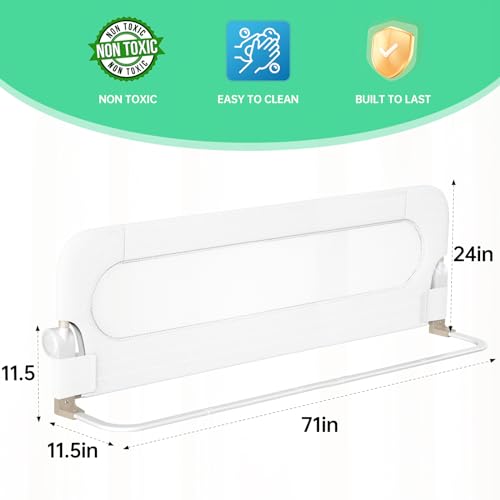 UPGOGO Folding Bed Rail for Toddlers - White 71-Inch Safe Bed Guard with Reinforced Installation