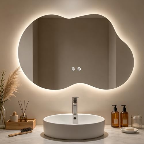 36x24 Inch WallBeyond Irregular LED Bathroom Mirror with Dimmable Lights, Anti-Fog, Dual Mounting
