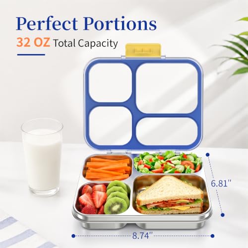 Kids Stainless Steel Lunch Box with 4 Compartments - Leakproof BPA-Free Bento Container, Blue Variation