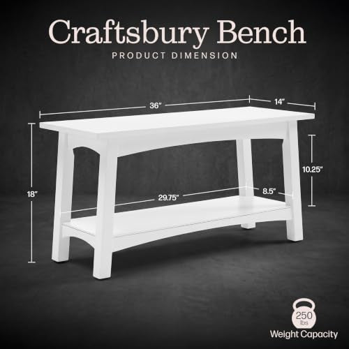 White Entryway Bench with Storage Shelf - 36-Inch Modern Farmhouse Shoe Organizer