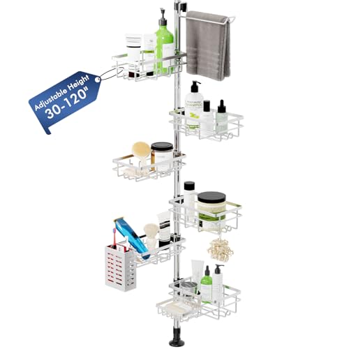 Silver Shower Caddy Corner Tension Pole with 6-Tier Stainless Steel Shelves Bathroom Organizer