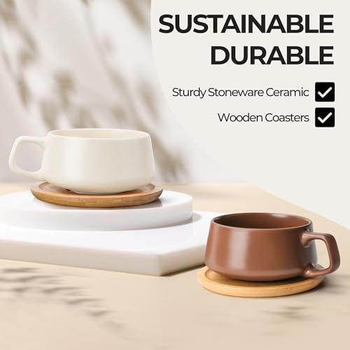 Ceramic Cappuccino Cup Set of 4 - 9.5oz Luxe Beige Pastel Coffee Mugs