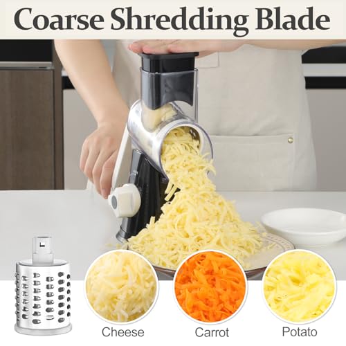 Cambom Rotary Cheese Grater Hand Crank with 5 Blades - Black