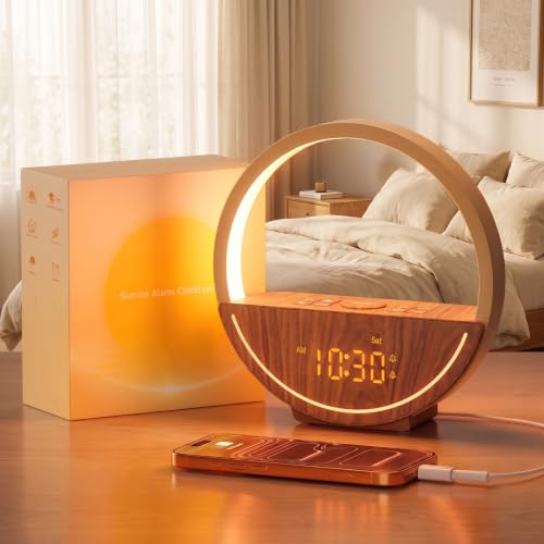 Sunrise Alarm Clock with Sound Machine & Night Light - Dark Wood Grain