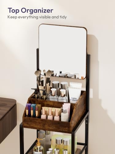 Espresso SWTYMIKI Makeup Organizer Cart with Mirror & Storage Drawers