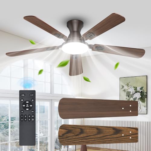 52-Inch Ceiling Fan with Lights and Remote Control - Brown, Flush Mount, 6 Speeds