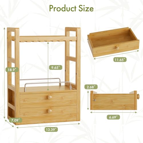 AmazerBath Natural Bamboo 2-Tier Counter Organizer with Drawers, Vanity & Makeup Storage