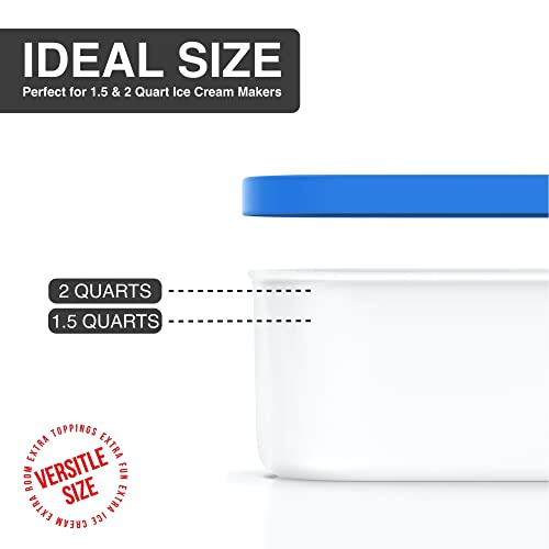 BALCI 2 Quart Ice Cream Containers Set of 2 - Blue & Red Reusable Freezer Storage