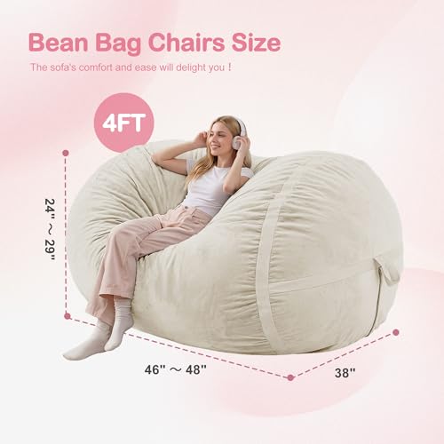 Large Bean Bag Chair for Adults - Soft Removable Cover & Supportive Filler