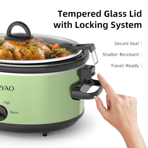 AURYAO 6 Quart Slow Cooker with Locking Lid, Includes 5 Liners, Green