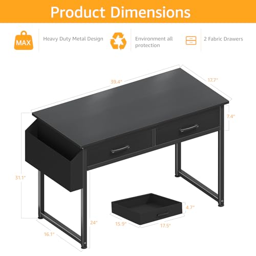 DLisiting Computer Desk with Fabric Drawers for Home Office Bedroom,