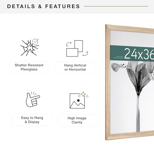 24x36 Inch Natural Woodgrain Poster Frame - Classic Gallery Wall Display