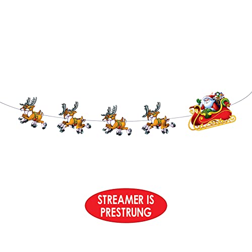 Santa and Reindeer Holiday Streamer - 8 Feet Christmas Decoration for Mantel Wall & Party